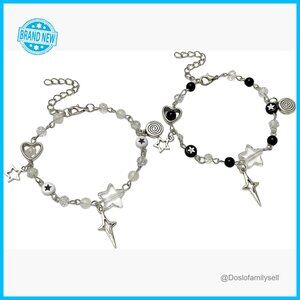 Y2K Punk Hollowed Out Pentagram Beaded Bracelet Handmade Guitar Star Pendant